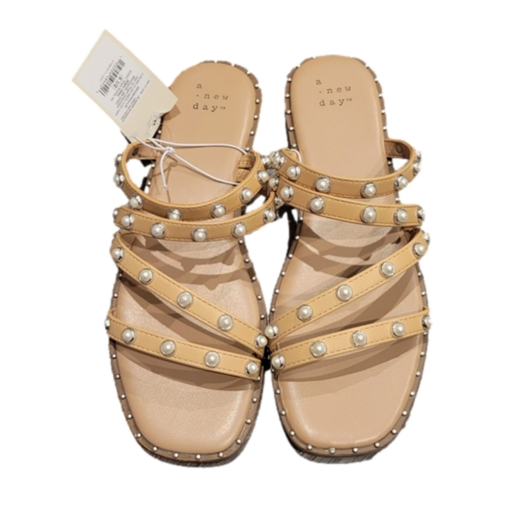 Women's Hollis Embellished Slide Sandals - a New Day Beige Size 6.5 - Picture 2 of 9